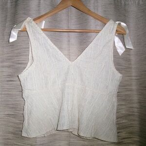 SHEIN Cream V-Neck Tie-Strap Tank Top